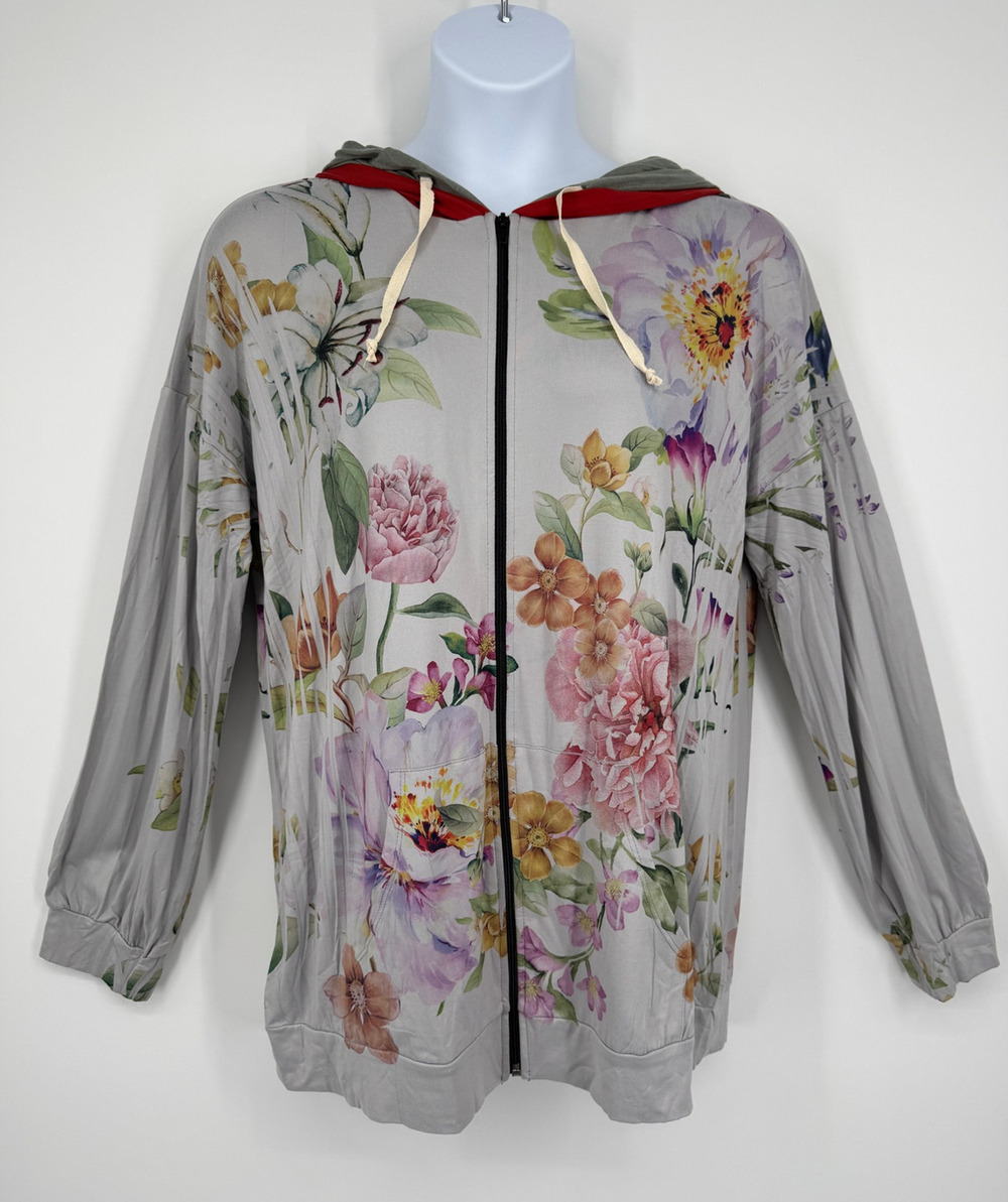 Blumin Apparel Plus Boutique Floral Double Hood Full Zip Hoodie 1X NWT